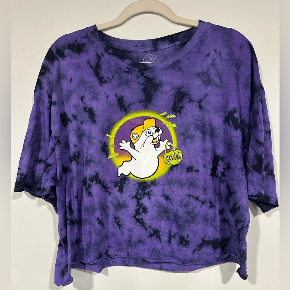 NWT Buc-ee’s Halloween T Shirt 2024 Purple Glow In Dark Hey Boo-Size XL Cropped